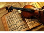 Taulu VIOLIN AND OLD NOTES ON FLAXEN CLOTH 90x60 cm NW-24434