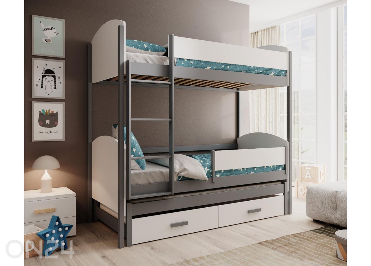 3-hengen kerrossänky setti LEIA patjoilla 80x180 cm kuvasuurennos