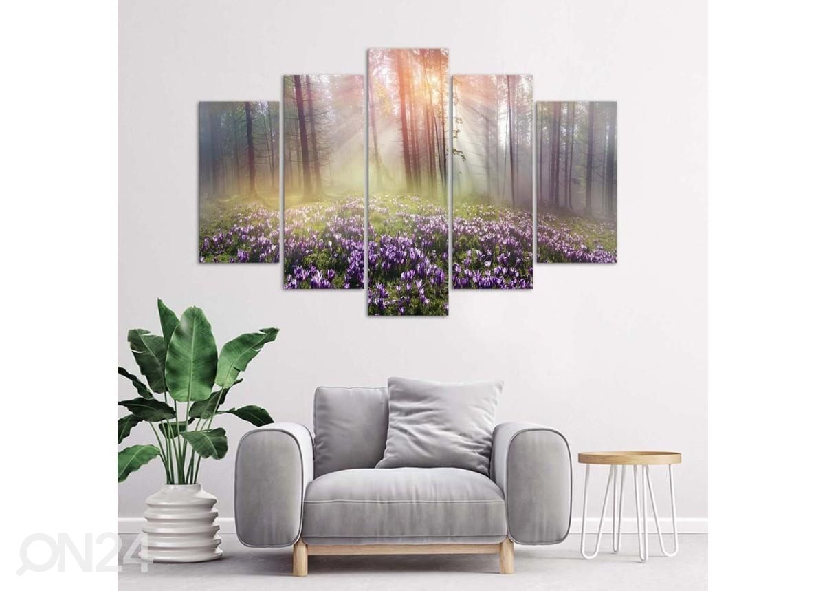 5-osainen sisustustaulu Crocuses on a clearing 150x100 cm kuvasuurennos