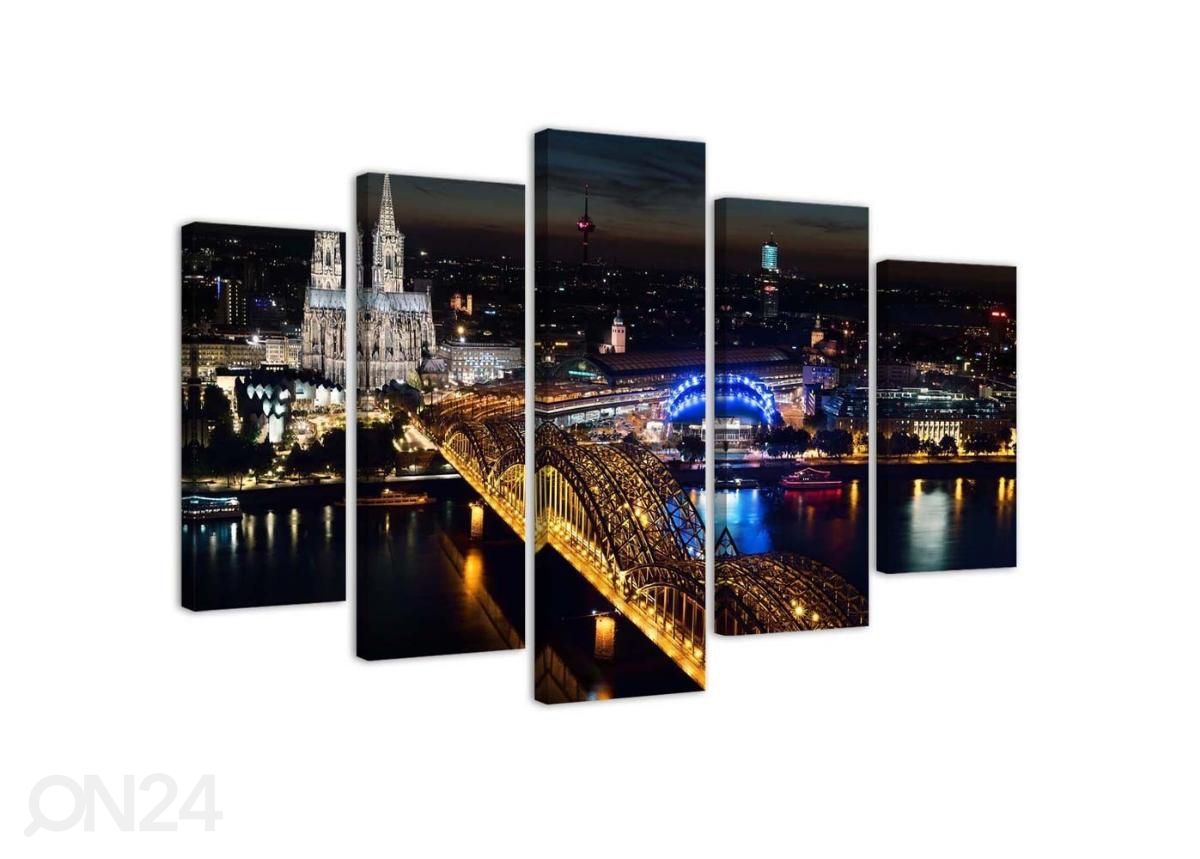 5-osainen taulu Cologne Cathedral and bridge 200x100 cm kuvasuurennos