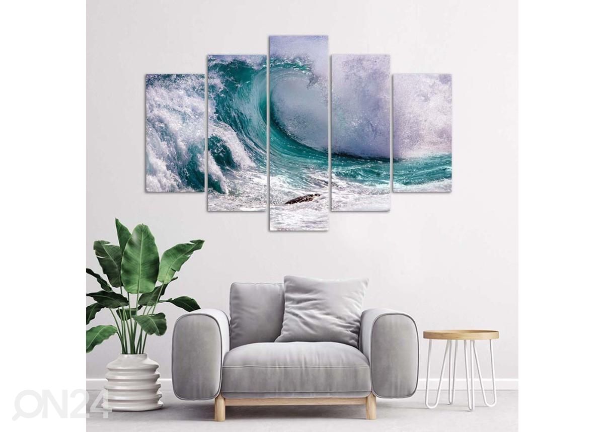 5-osainen taulu Foaming Wave 100x70 cm kuvasuurennos