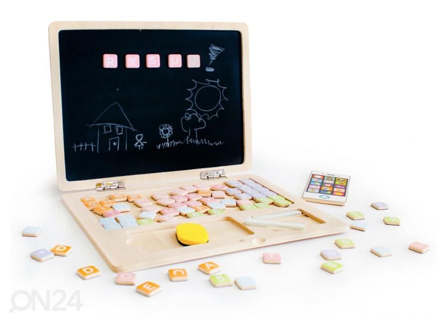 Ecotoys puinen tabletti/kannettava tietokone + puhelin kuvasuurennos