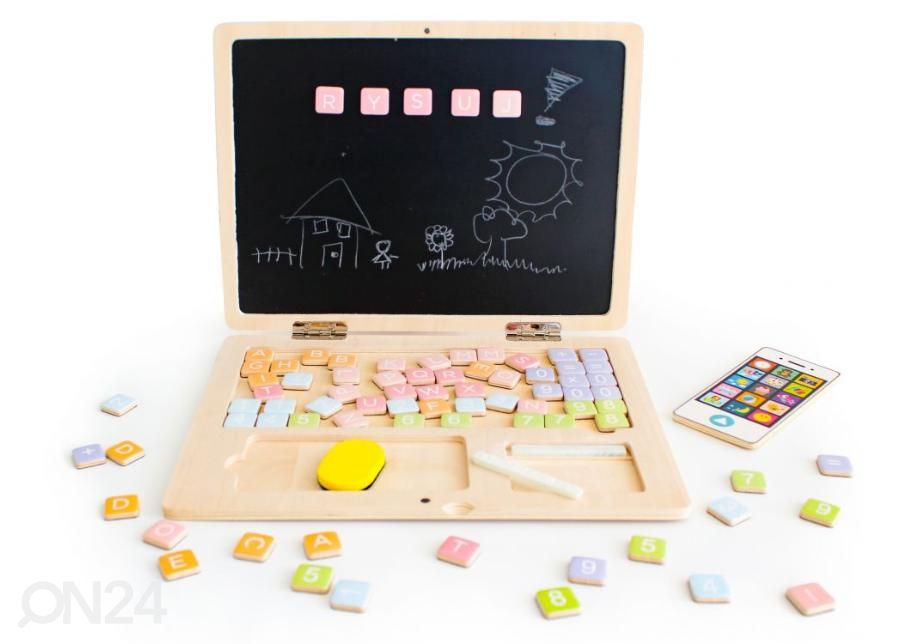Ecotoys puinen tabletti/kannettava tietokone + puhelin kuvasuurennos