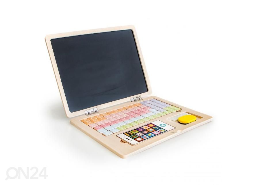 Ecotoys puinen tabletti/kannettava tietokone + puhelin kuvasuurennos