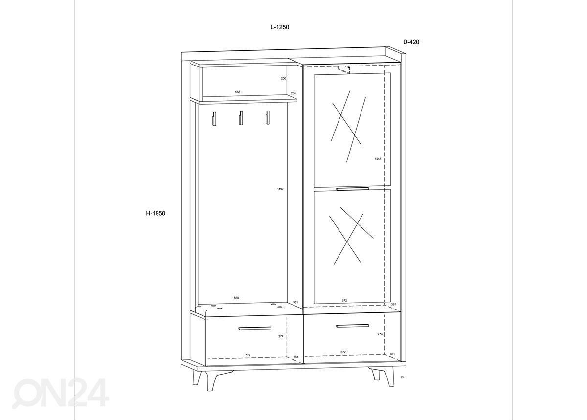 Eteiskaluste Kinsale 125 cm kuvasuurennos