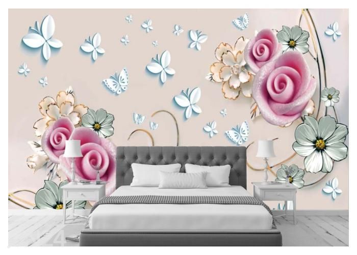 Fleece kuvatapetti 3D Soft Flowers on the Beige Background 400x260 cm kuvasuurennos
