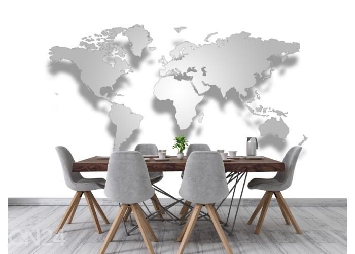 Fleece kuvatapetti 3D World Map 368x254 cm kuvasuurennos