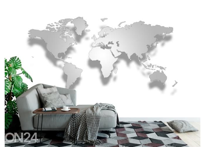 Fleece kuvatapetti 3D World Map 368x254 cm kuvasuurennos
