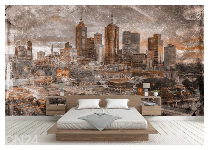 Fleece-kuvatapetti Art Mural Melbourne City Skyline 368x254 cm kuvasuurennos