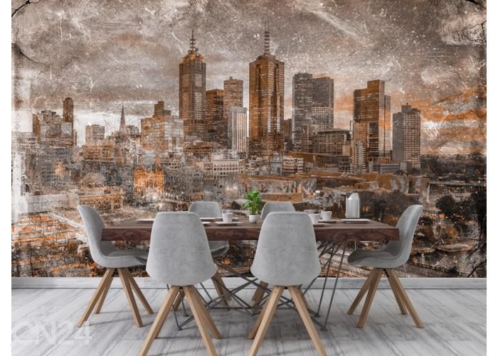 Fleece-kuvatapetti Art Mural Melbourne City Skyline 368x254 cm kuvasuurennos