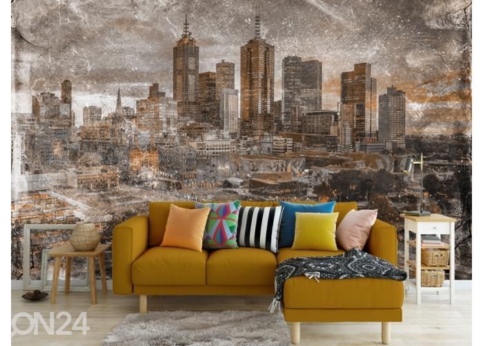 Fleece-kuvatapetti Art Mural Melbourne City Skyline 368x254 cm kuvasuurennos