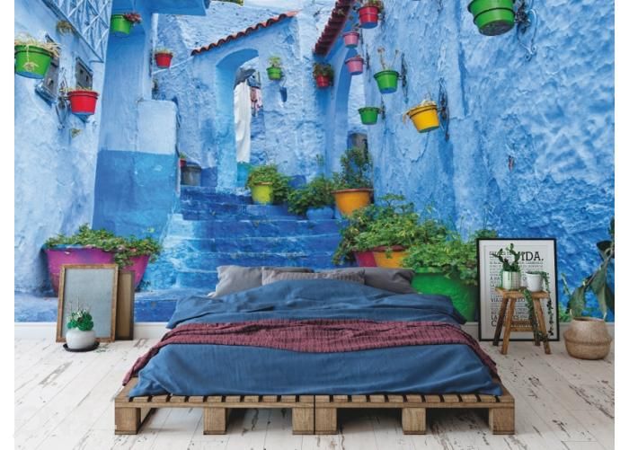 Fleece kuvatapetti Blue Town Of Chefchaouen 368x254 cm kuvasuurennos