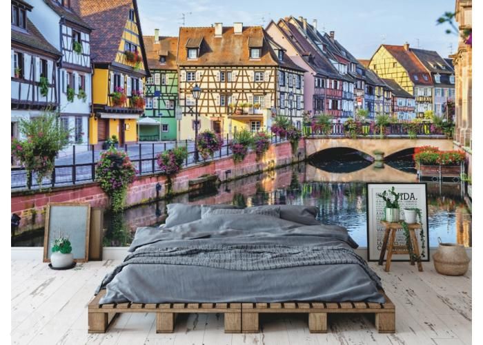 Fleece kuvatapetti Colorful French Houses 368x254 cm kuvasuurennos