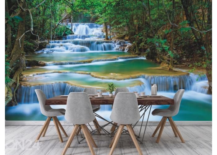 Fleece kuvatapetti Deep Forest Waterfall 368x254 cm kuvasuurennos