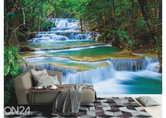 Fleece kuvatapetti Deep Forest Waterfall 368x254 cm kuvasuurennos