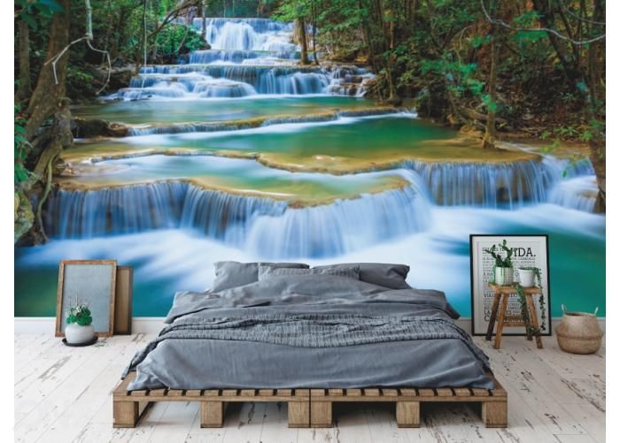 Fleece kuvatapetti Deep Forest Waterfall 368x254 cm kuvasuurennos