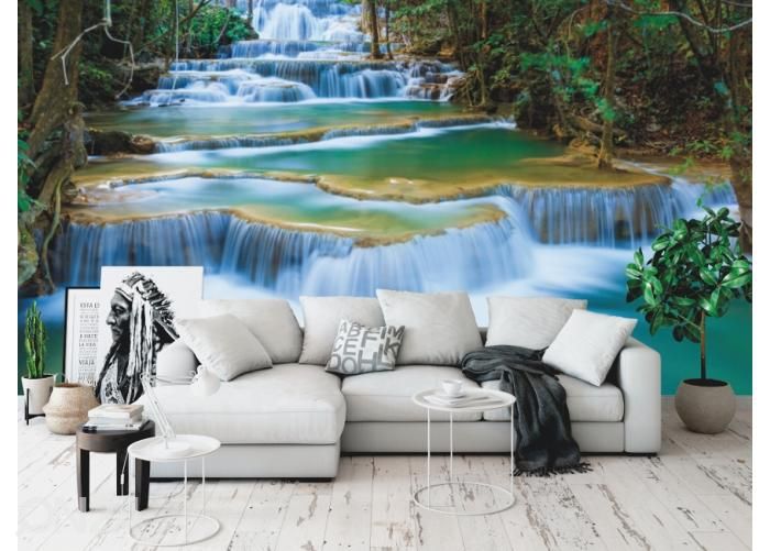 Fleece kuvatapetti Deep Forest Waterfall 368x254 cm kuvasuurennos
