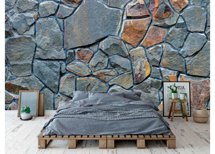 Fleece kuvatapetti Modern Style Gray Color Stone Wall Pattern 416x290 cm kuvasuurennos