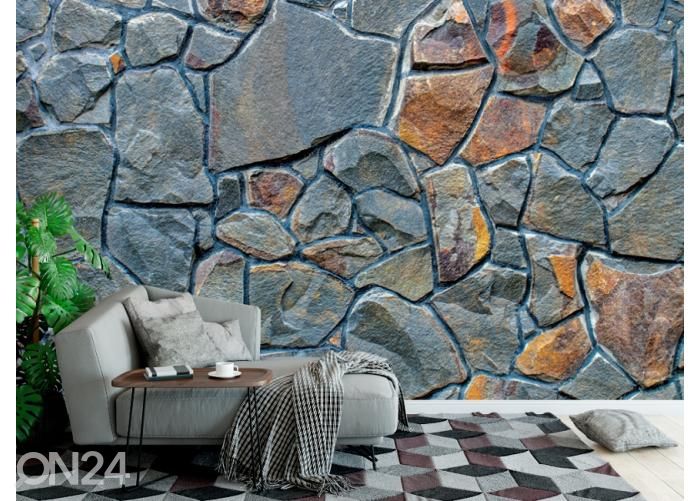 Fleece kuvatapetti Modern Style Gray Color Stone Wall Pattern 416x290 cm kuvasuurennos