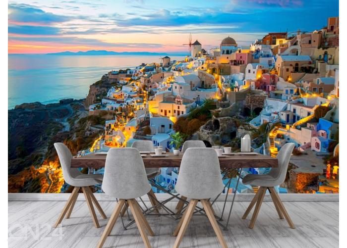 Fleece kuvatapetti Oia Santorini 368x254 cm kuvasuurennos