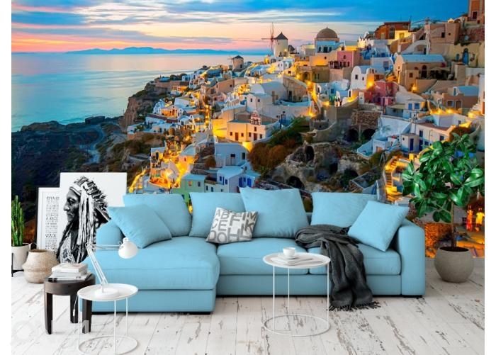 Fleece kuvatapetti Oia Santorini 368x254 cm kuvasuurennos