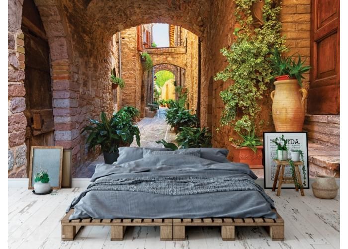 Fleece kuvatapetti Plants in Pots on Narrow Streets of the Ancient 400x260 cm kuvasuurennos