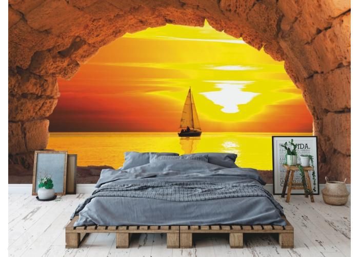 Fleece kuvatapetti Sailing Boat In Sunset 368x254 cm kuvasuurennos