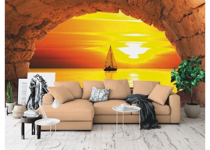 Fleece kuvatapetti Sailing Boat In Sunset 368x254 cm kuvasuurennos