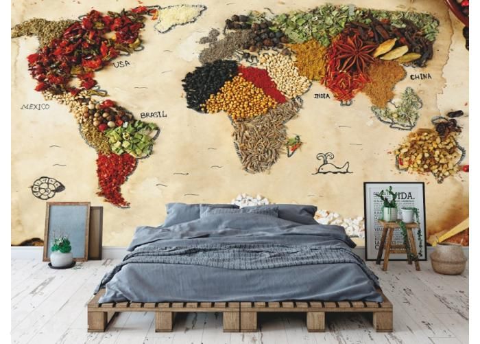 Fleece kuvatapetti Spicy World Map 416x290 cm kuvasuurennos