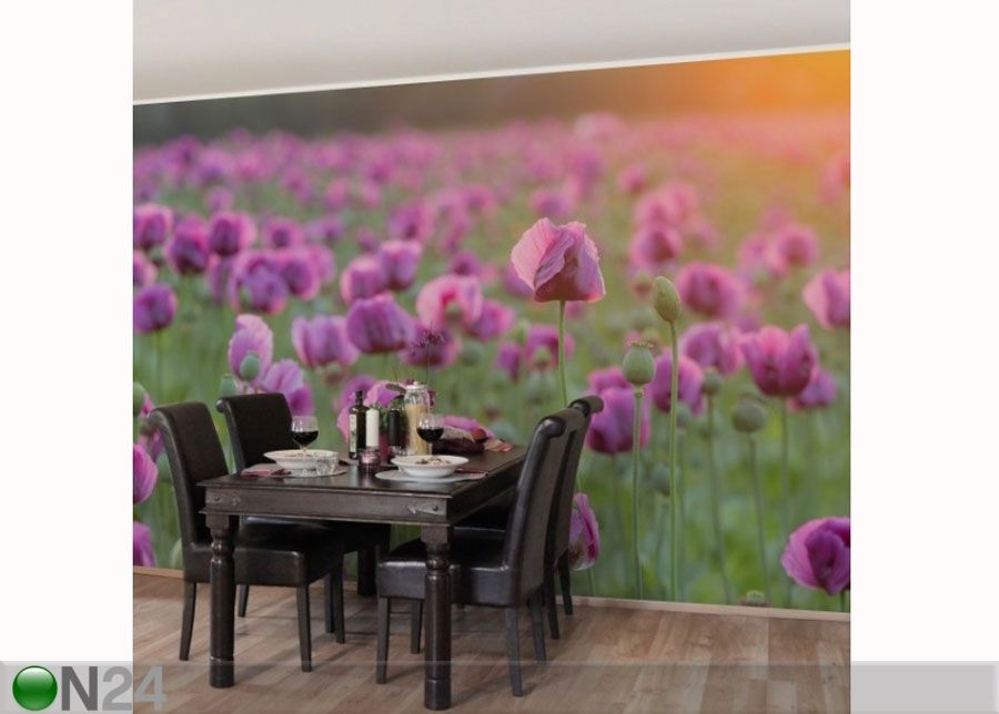 Fleece-kuvatapetti VIOLET POPPY FLOWERS MEADOW IN SPRING kuvasuurennos
