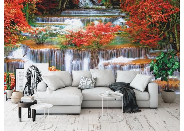 Fleece kuvatapetti Waterfall In Rain Forest 400x260 cm kuvasuurennos