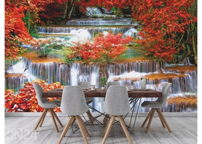 Fleece kuvatapetti Waterfall In Rain Forest 400x260 cm kuvasuurennos