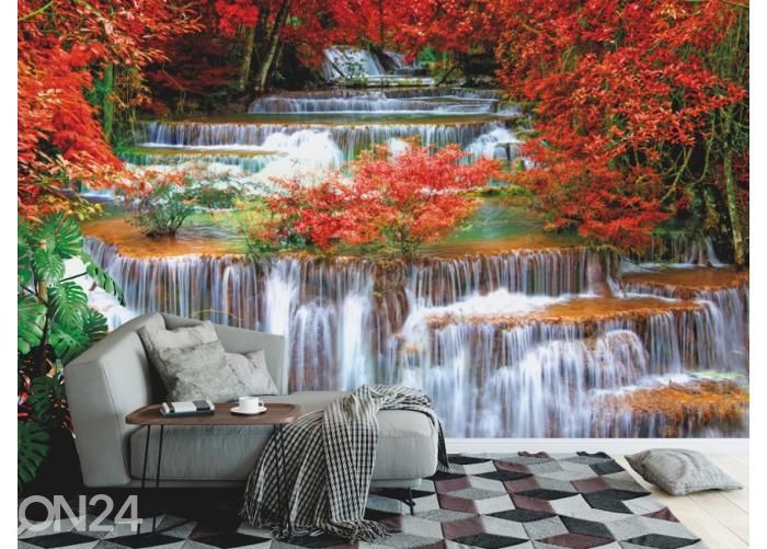 Fleece kuvatapetti Waterfall In Rain Forest 400x260 cm kuvasuurennos