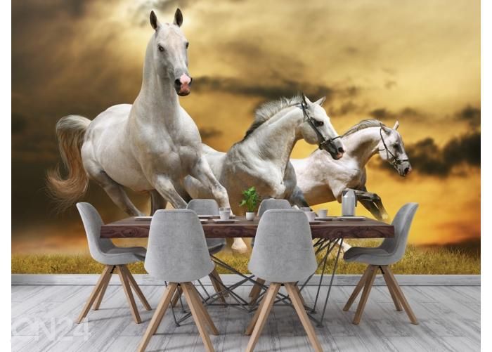 Fleece kuvatapetti White Horses 400x260 cm kuvasuurennos