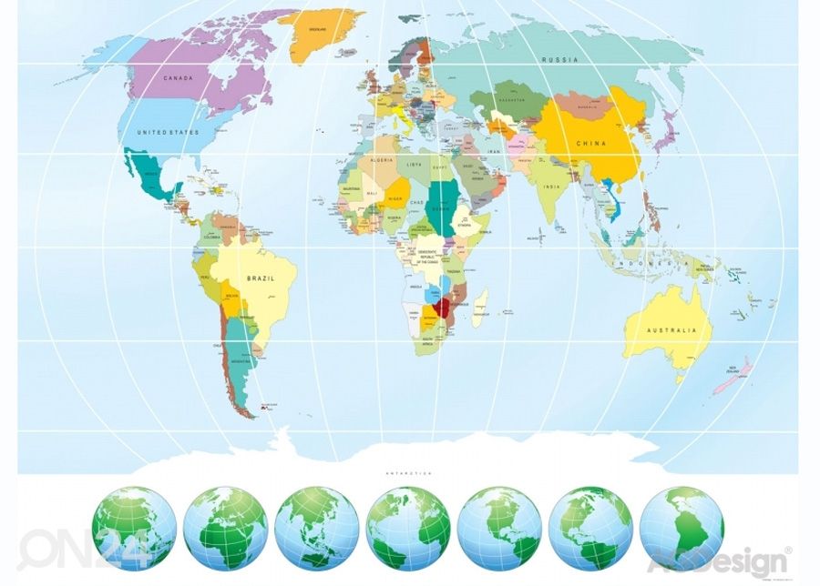 Fleece kuvatapetti World map 3 360x270cm kuvasuurennos