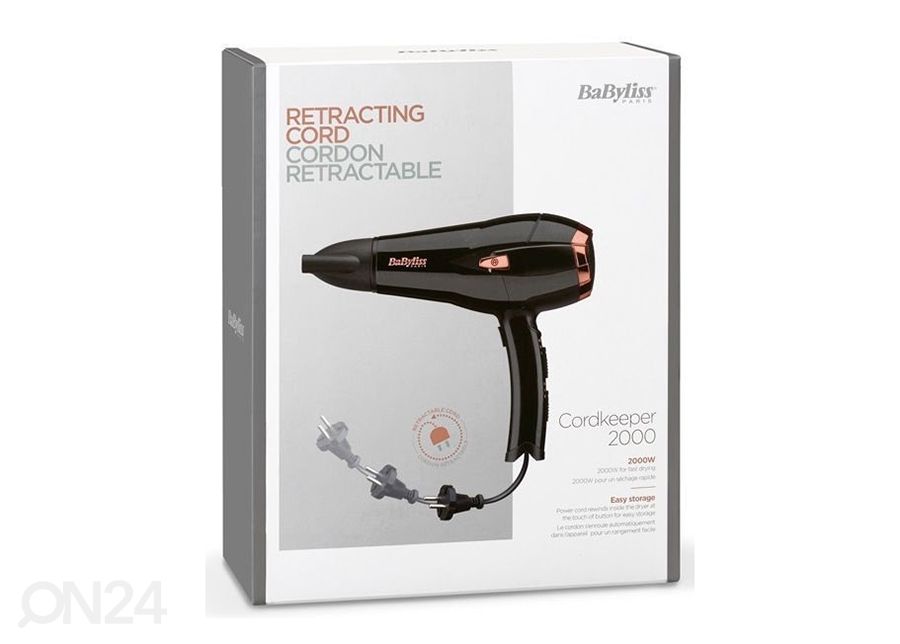 Hiustenkuivaaja Babyliss 2000 W, sisäänvedettävä johto kuvasuurennos