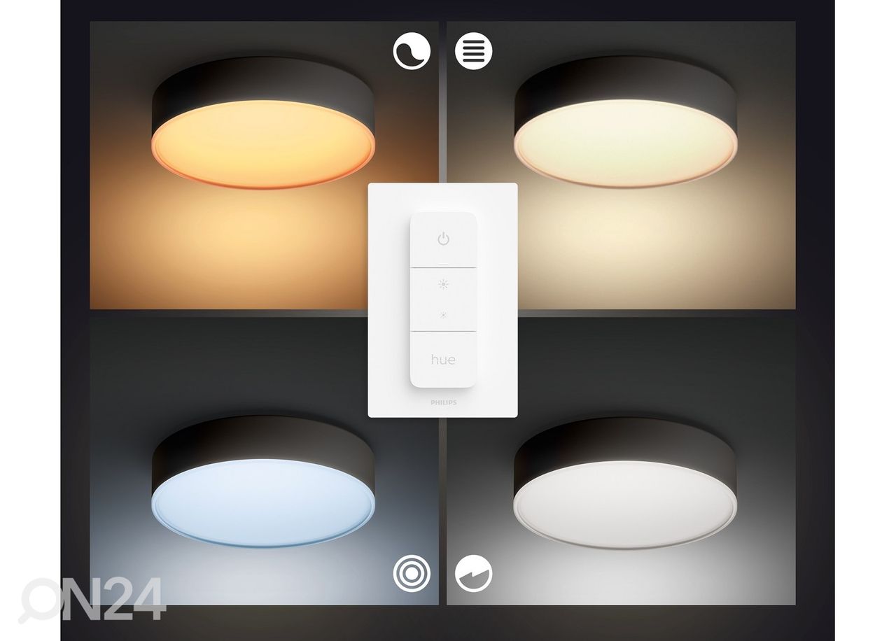 Hue White ambiance Enrave L kattovalaisin 1x33,5 W mustalla kaukosäätimellä Ø 42,5 cm kuvasuurennos