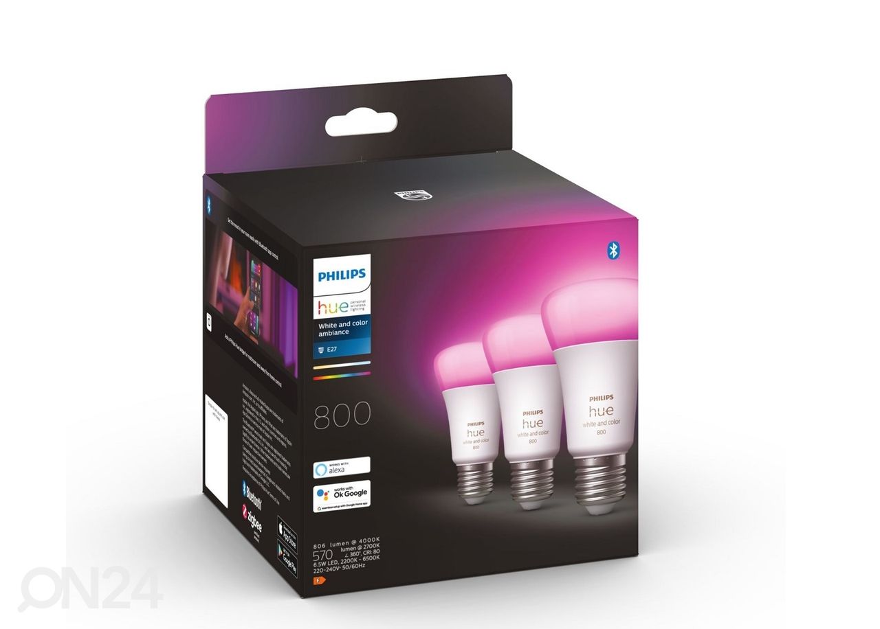 Hue White and Color ambiance sähkölamput 6,5 W E27 A60, 3 kpl kuvasuurennos