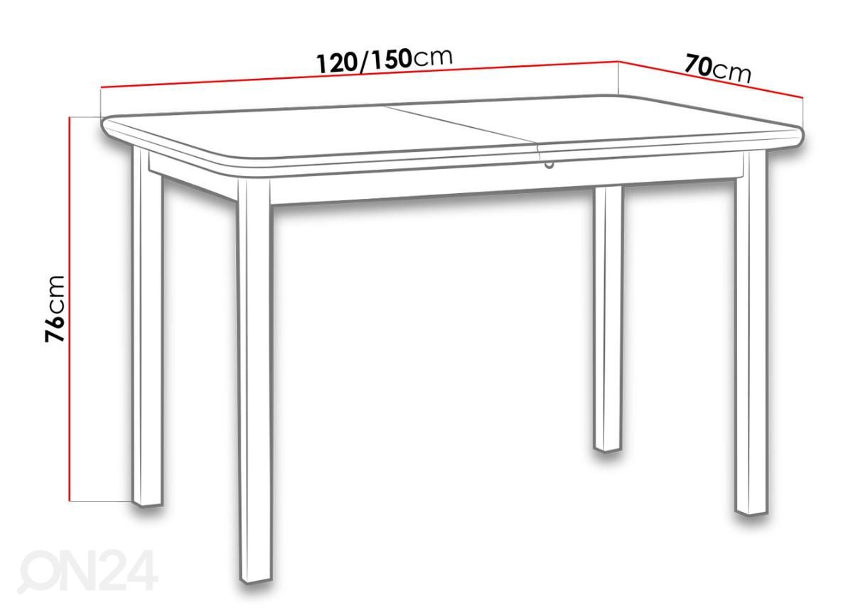 Jatkettava ruokapöytä 120-150x70 cm + 4 tuolia kuvasuurennos