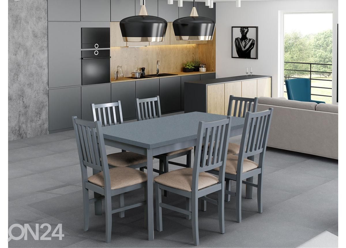 Jatkettava ruokapöytä 80x120-150 cm + 6 tuolia kuvasuurennos