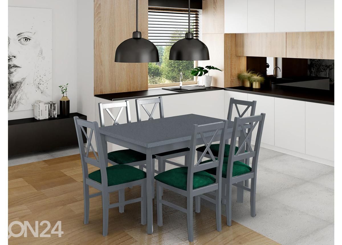 Jatkettava ruokapöytä 80x120-150 cm + 6 tuolia kuvasuurennos