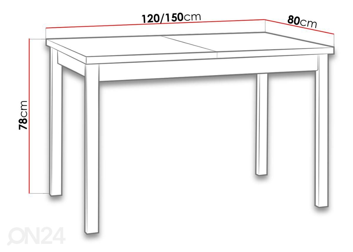 Jatkettava ruokapöytä 80x120-150 cm + 6 tuolia kuvasuurennos