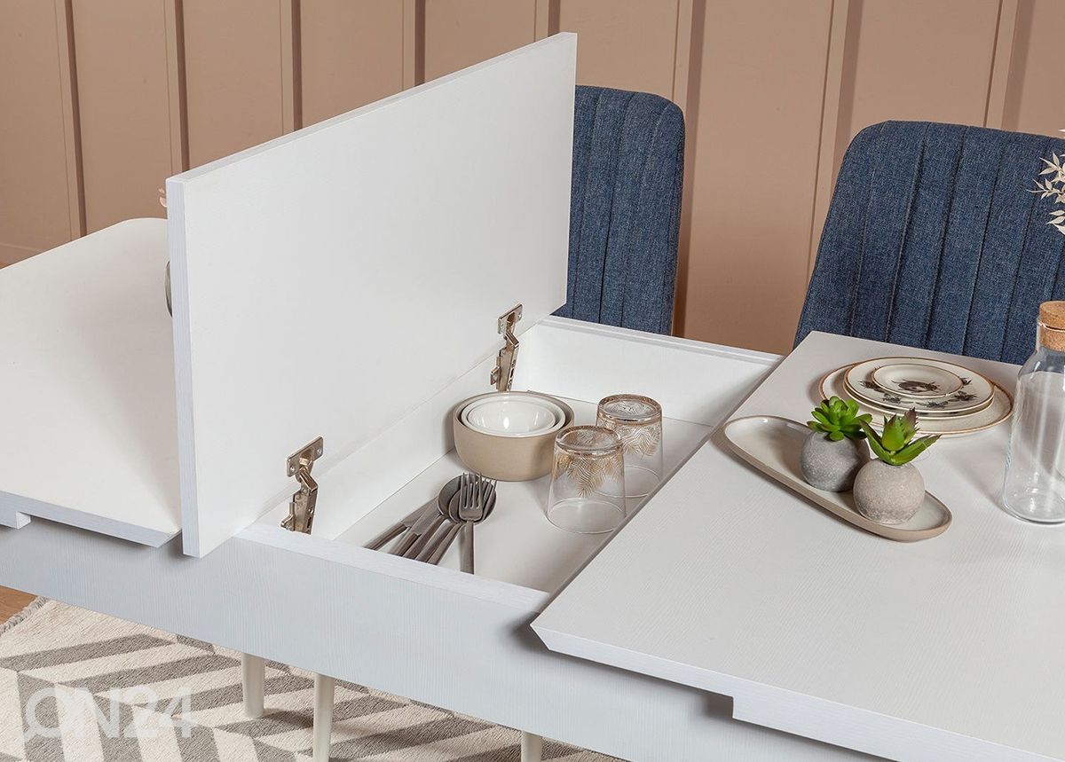 Jatkettava ruokapöytä 80x130-165 cm + 2 tuolia + 2 penkkiä kuvasuurennos