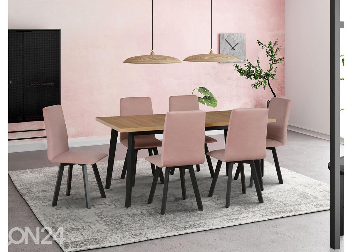 Jatkettava ruokapöytä 80x140-180 cm + 6 tuolia kuvasuurennos