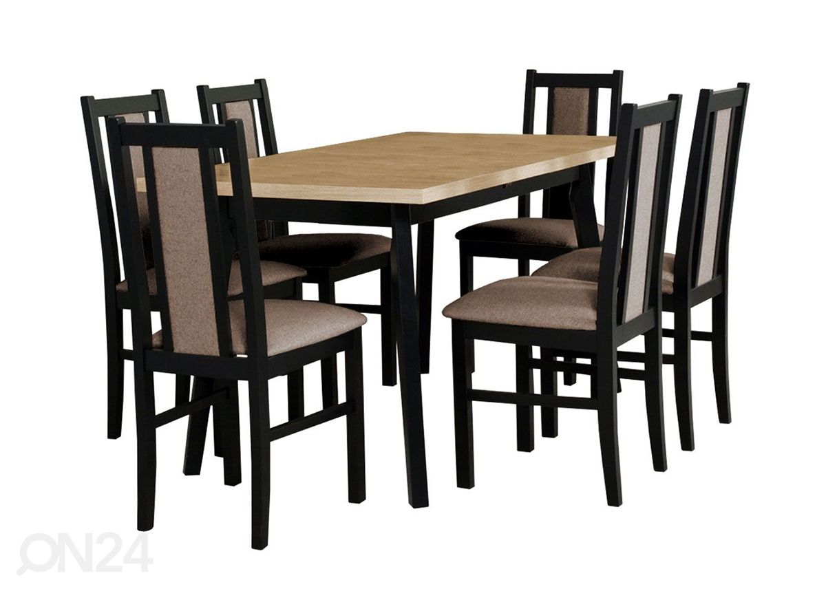 Jatkettava ruokapöytä 80x140-180 cm + 6 tuolia kuvasuurennos