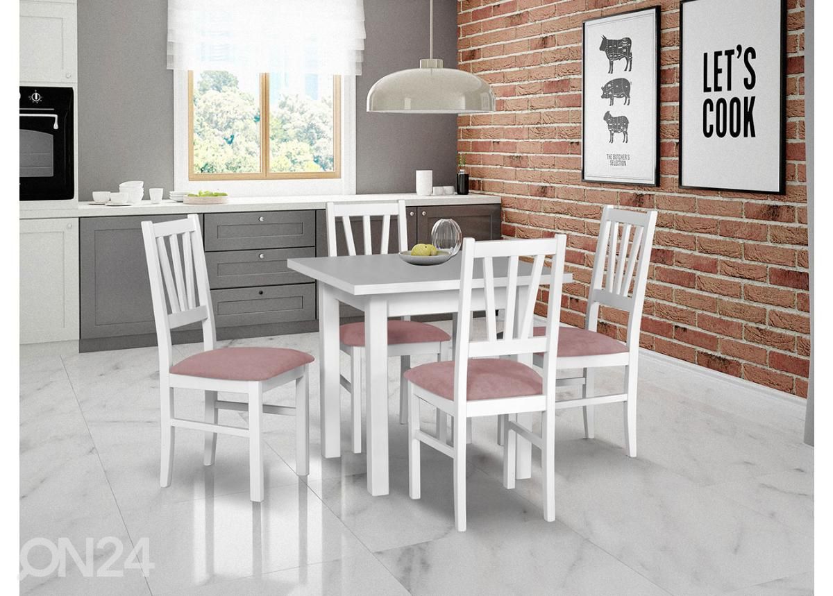 Jatkettava ruokapöytä 80x80-110 cm + 4 tuolia kuvasuurennos