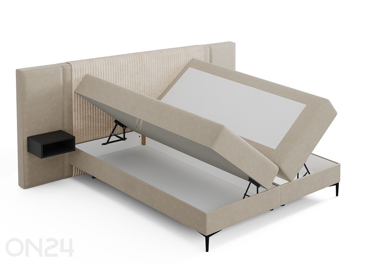 Jenkkisänky vuodevaatelaatikolla Noelie, 2 yöpöytää + LED 140x200 cm kuvasuurennos