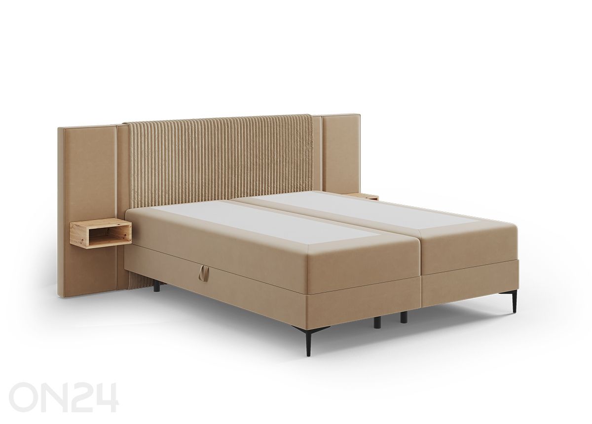 Jenkkisänky vuodevaatelaatikolla Noelie, 2 yöpöytää + LED 180x200 cm kuvasuurennos