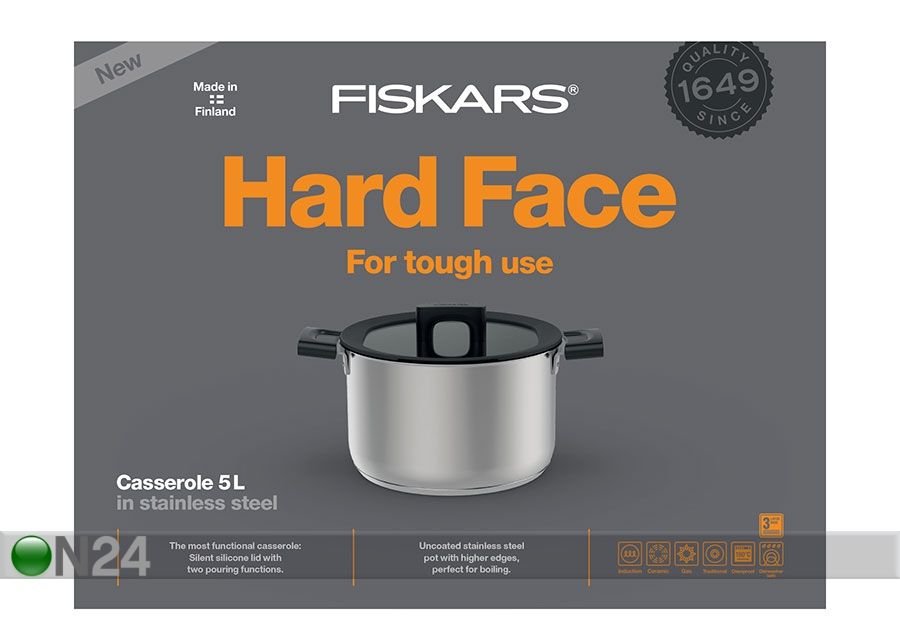 Kattila FISKARS HARD FACE STEEL Ø 22 cm kuvasuurennos
