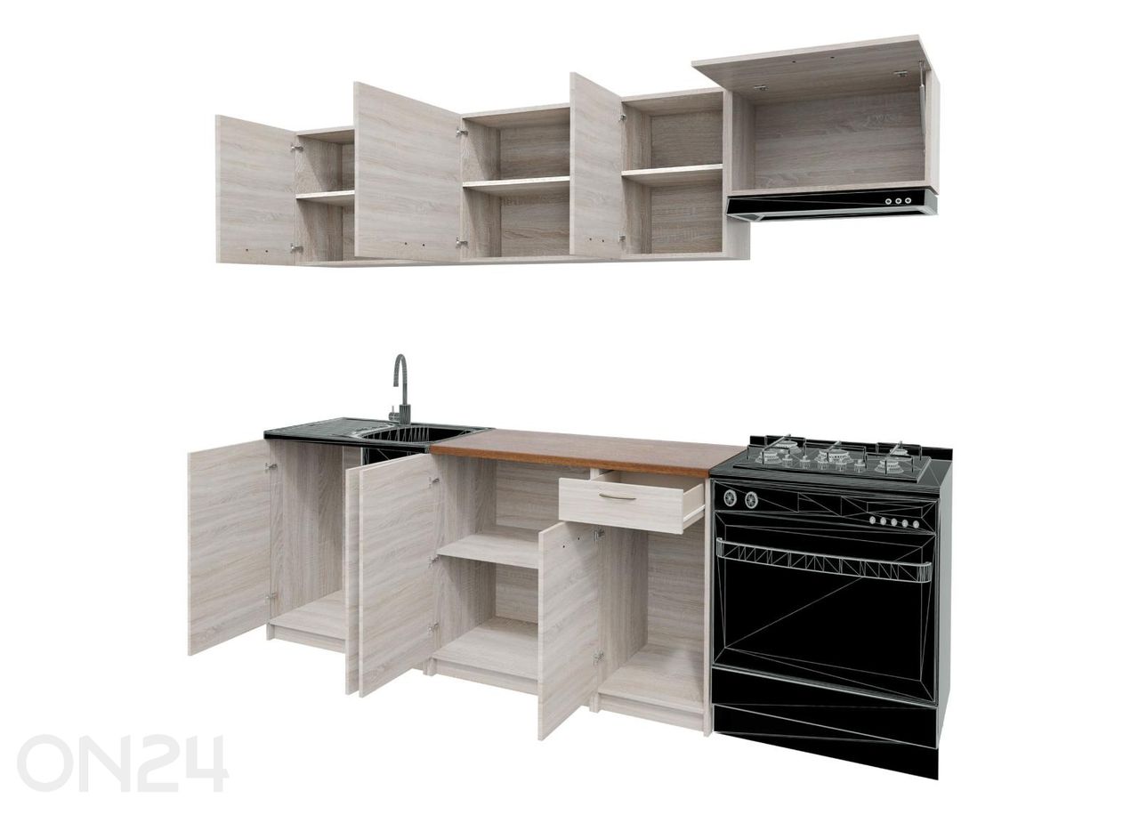 Keittiökalusteet Melani 240 cm + LED kuvasuurennos